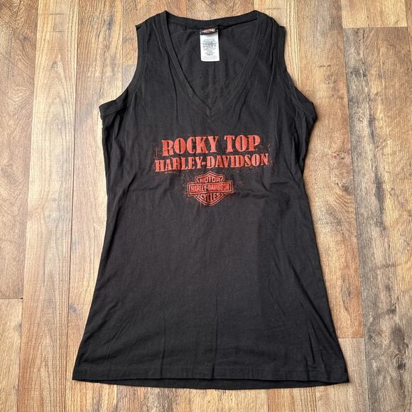 Harley Davidson‎ Tank Top Women's Medium Black Motorcycle V-Neck Tennessee 5886 - Picture 1 of 10